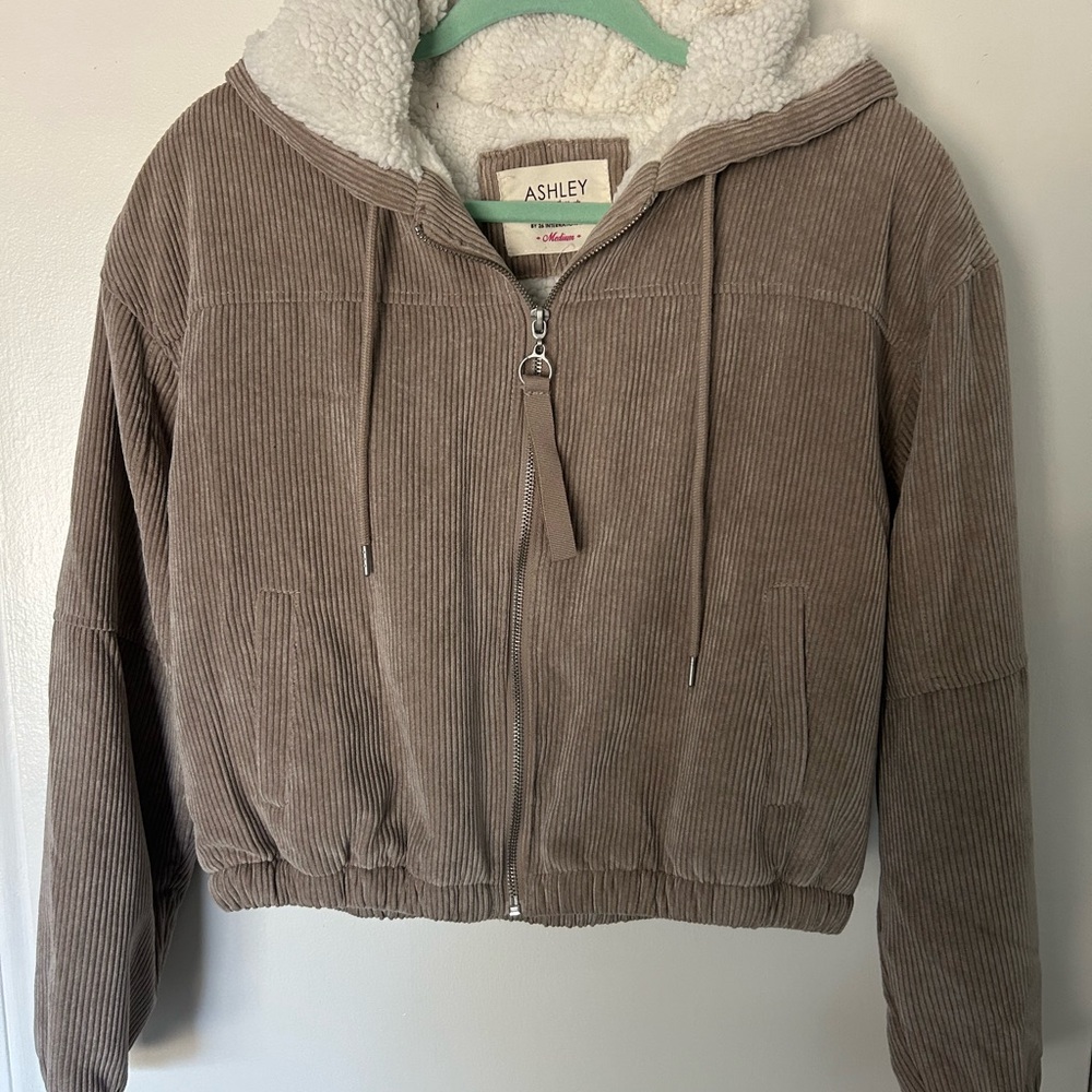 Beige Cropped Corduroy Jacket